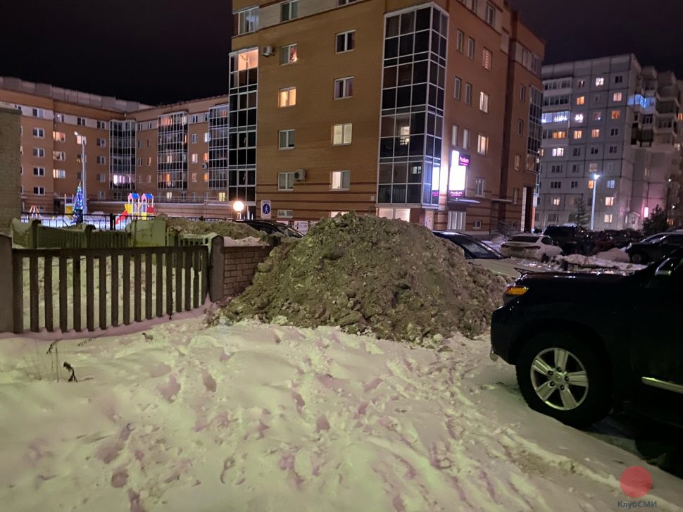 В Северодвинске снег свалили с дорог на кусты и деревья